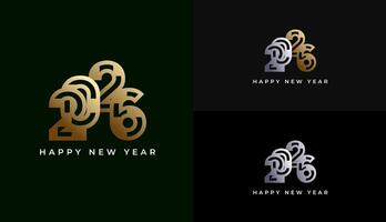 Happy New Year 2026 minimalist geometric shapes in gold colour. celebration, greeting card, invitation, calendar concept. Design template post new year 2026. vector