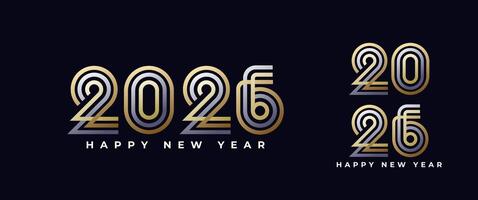 Happy New Year 2026 bold stripes line in silver and gold, celebration, greeting card, invitation, calendar concept. Design template post new year 2026. vector