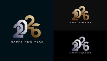 Happy New Year 2026 minimalist geometric shapes in silver and gold. celebration, greeting card, invitation, calendar concept. Design template post new year 2026. vector