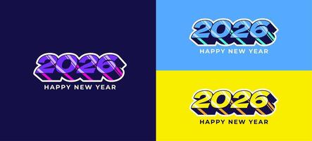 Happy New Year 2026 3d and shiny retro long shadow colourful, celebration, greeting card, invitation, calendar concept. Design template post new year 2026. vector