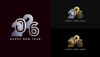 Happy New Year 2026 minimalist geometric shapes in silver colour. celebration, greeting card, invitation, calendar concept. Design template post new year 2026. vector