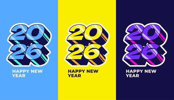 Happy New Year 2026 3d retro long shadow colourful, celebration, greeting card, invitation, calendar concept. Design template post new year 2026. vector