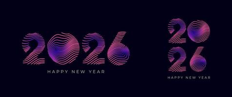 Happy New Year 2026 stripes line waves style in vibrant colour gradient, celebration, greeting card, invitation, calendar concept. Design template post new year 2026. vector