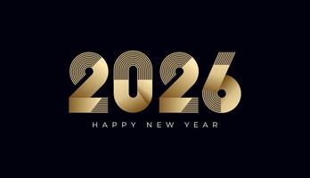 Happy New Year 2026 minimal geometric stripes line and shapes in gold and silver, celebration, greeting card, invitation, calendar concept. Design template post new year 2026. vector
