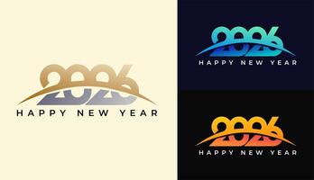 Happy New Year 2026 with swoosh effect in gradient colourful and elegant colour, celebration, greeting card, invitation, calendar concept. Design template post new year 2026. vector