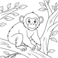 Cute monkey coloring page illustration in a tree. vector