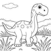 Cute Dinosaur Coloring Page in a Peaceful Landscape vector