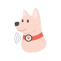 Dog with GPS tracker collar Transfer location signal illustration vector