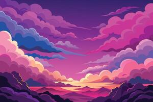 A colorful painting of clouds and mountains vector