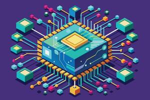 An abstract computer chip with many different components vector