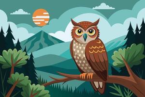 Owl on a tree branch in the forest vector