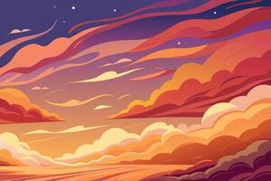 A colorful sunset with clouds and stars vector