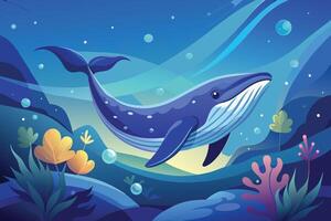 A whale swimming in the ocean with coral reefs and fish vector