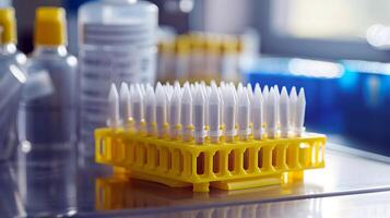 close-up of pipette tips in a laboratory setting photo