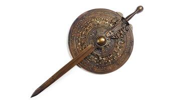 Antique sword and shield with intricate designs photo