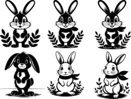 Silhouettes of easter bunnies isolated on a white background. Set of different rabbits silhouettes vector