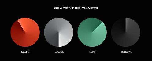 Set of four gradient pie charts in different colors representing data visualization, statistics, and analytics. Ideal for reports, presentations, business, and financial analysis. illustration. vector