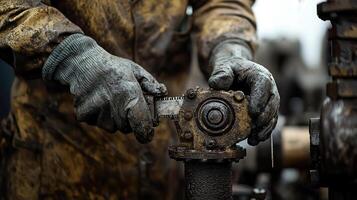 A man in a yellow jacket is holding a wrench photo