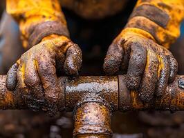 A man's hands are holding onto a pipe photo