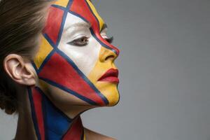 A woman with a colorful face paint photo