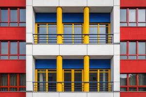 A building with yellow and blue windows photo