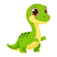 A cartoon dinosaur with a yellow belly and green body. It is smiling and looking at the camera vector