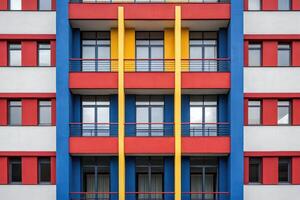 A colorful apartment building with multiple windows photo