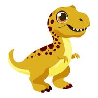 A cartoon dinosaur with a big smile on its face. It is yellow and brown. It is standing on a white background vector