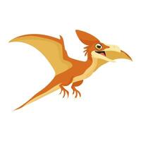 A cartoon dinosaur is flying in the air with a big smile on its face. The dinosaur is orange and yellow, and it looks happy and playful vector