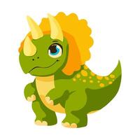 A cartoon dinosaur with a yellow and green head and a green body. It is smiling and looking at the camera vector