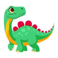 A green dinosaur with red and yellow spots is standing on a white background. The dinosaur has a happy expression on its face vector