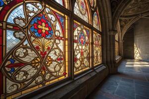 Stained glass windows in the atrium of the university of pennsylvania photo