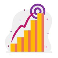 Rising Bar Graph and Target Minimalist Illustration. Modern Business Growth Chart with Arrow Illustration vector