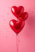 The vertical template is pink. Inflatable balloons in the shape of a heart.Place for the text photo