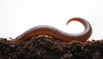an earthworm on white background . Being an important element of the ecosystem, it helps to improve the soil structure. photo