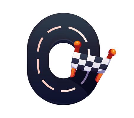 Racing competition font track road digit 0 zero