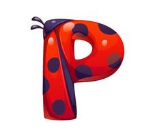 Ladybug beetle cartoon font typeset letter P vector