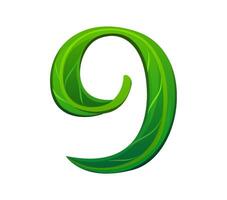 Tree green leaf font, garden typeset digit 9 nine vector