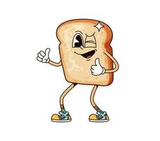 Funny groovy toast bread cartoon character winking vector
