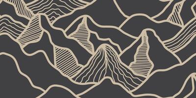 Hand drawn mountain seamless pattern. Japanese background with line wave pattern. Landscape pattern. vector