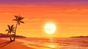 8bit pixel art beach landscape, seaside game bg vector
