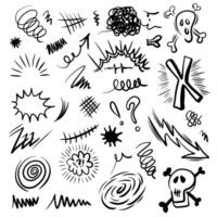 Hand drawn swearing icons in cartoon sketch stile. Simple doodle elements for concept design vector