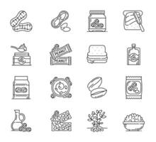 Peanut food and butter line icons set vector