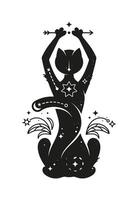 Mystical black cat with magic and esoteric symbols vector