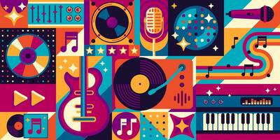 Music geometric shapes pattern musical instruments vector
