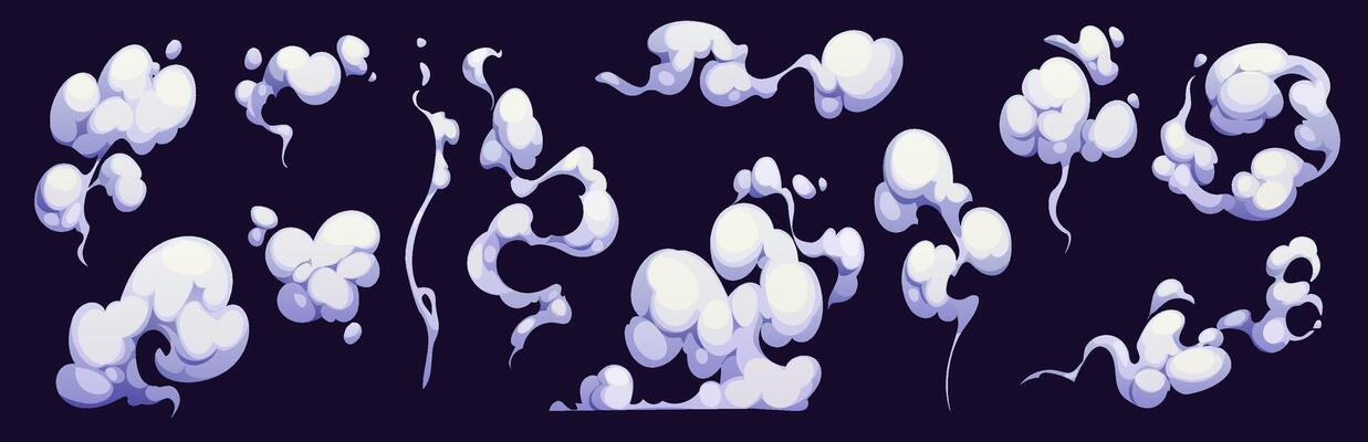Cartoon smoke clouds, set of white flavor