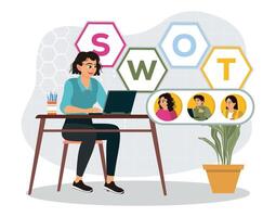 SWOT analysis. Manager planning enterprise activity. vector