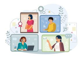 Remote employee works on project, manager gives instructions to employee. vector