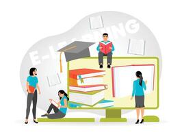 Group of Various Students Learning. Education Technology Concept. vector