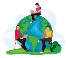 People work from anywhere around the world. vector